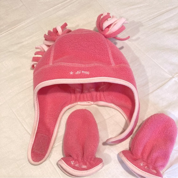 Old Navy | Pink Fleece Hat & Mittens sz 12-24 months - Picture 7 of 8